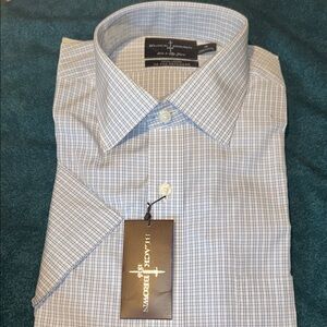 Black Brown 1826 Men's Light Blue Plaid Shirt